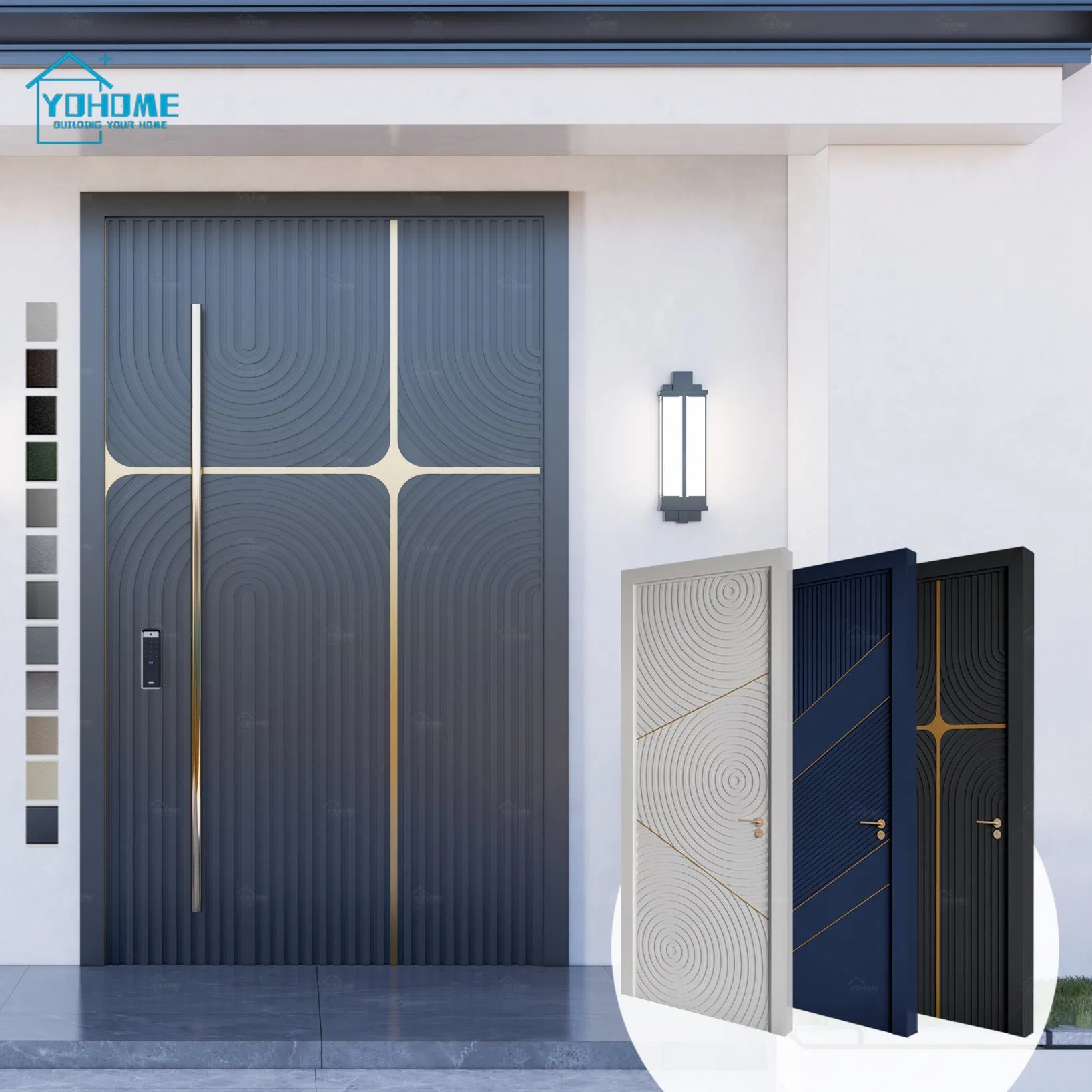 China Top Manufacturer Custom House Entrance Doors Weather Resistant White Exterior Doors with Frame Pivot Front Door