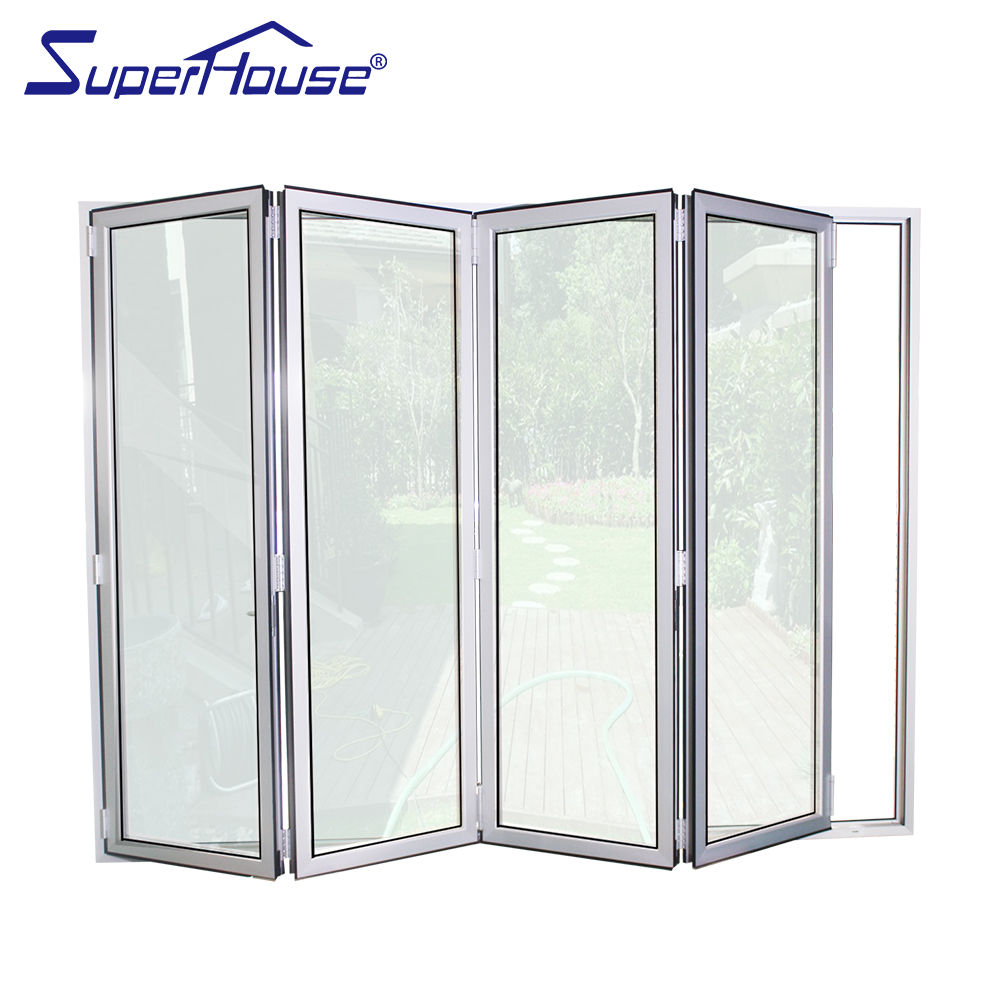 Florida Miami-Dade Approved Custom Thermal Break Aluminum All Glass Folding Patio Tempered Glass White Aluminum Folding Doors