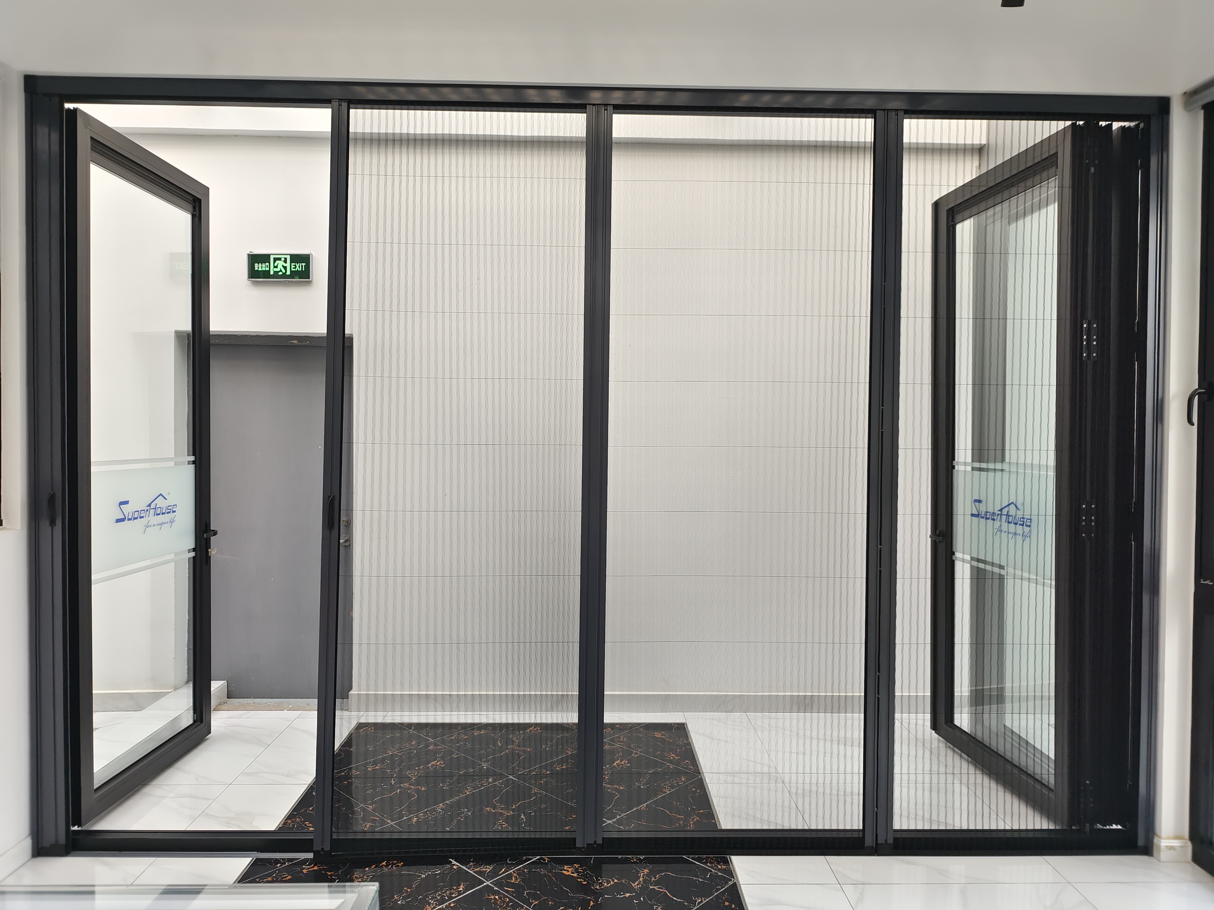 Accordion Style Door Aluminum Window Frame Double Glass Soundproof Folding Door with Screen Anti Mosquito for Luxury House