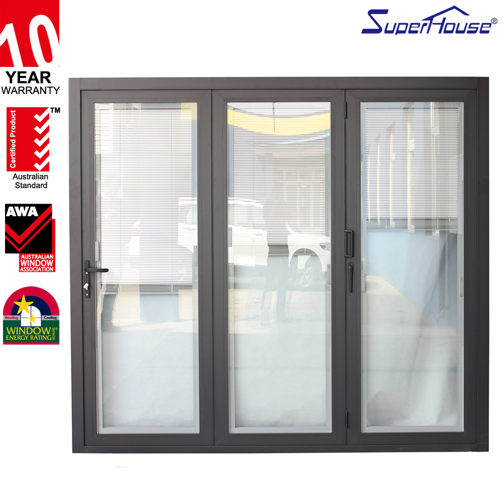 Superhouse Aluminium Accordion Bifolding Doors Fold Door Aluminum Alloy Tempered Glass Folding Door with Retractable Screen