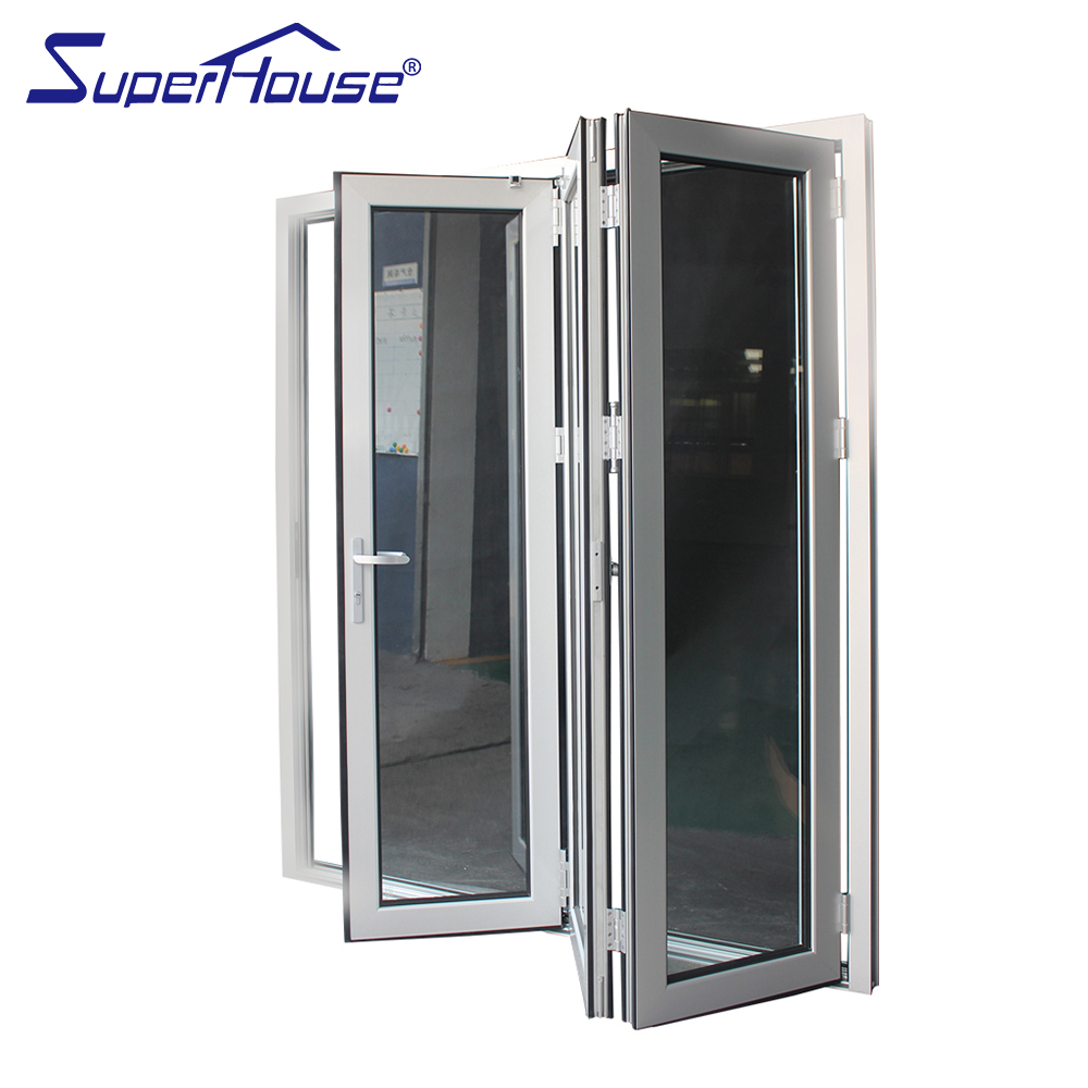 NFRC Superhouse Aluminium Accordion Bifolding Doors Fold Door Aluminum Alloy Tempered Glass Folding Door with Retractable Screen