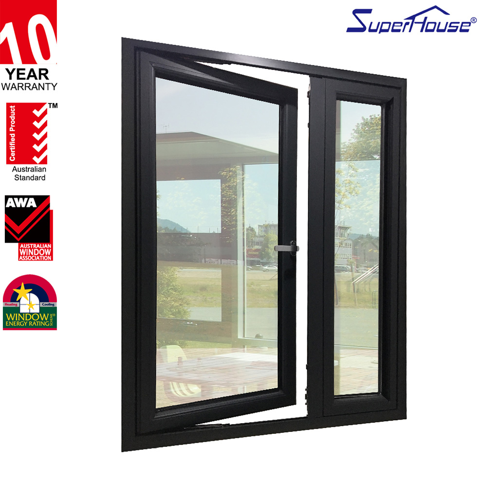Modern Design Hurricane Impact French Double Glazed Soundproof Casement Window Broken Bridge Aluminum Folding Open for House
