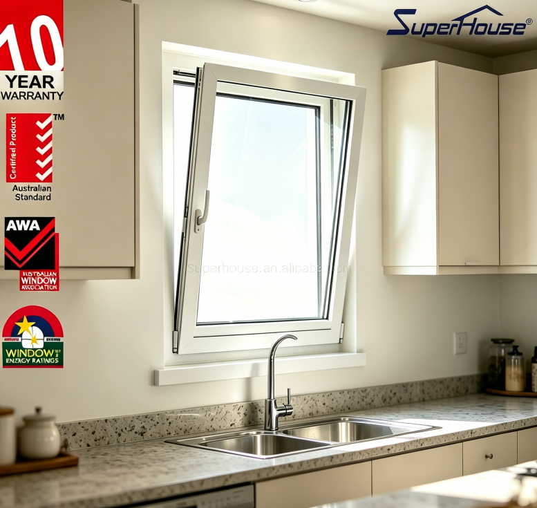 AAMA Aluminum Tilt&Turn Window Low-E Ultra Clear Glass AntiUV Custom Color High Light Transmission for Apartment Kitchen Project