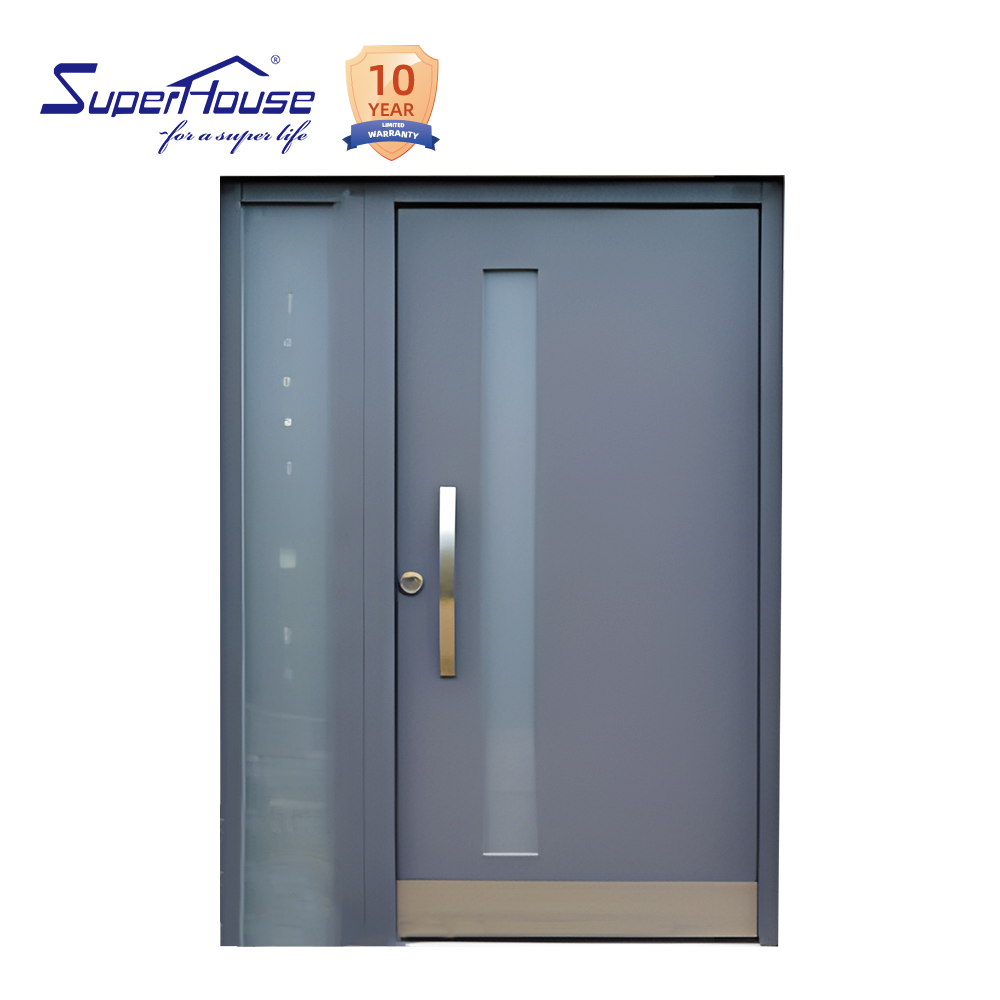 Customized fancy High-end colored wooden look Aluminium French Entry door with sidelights smart lock for modern house home