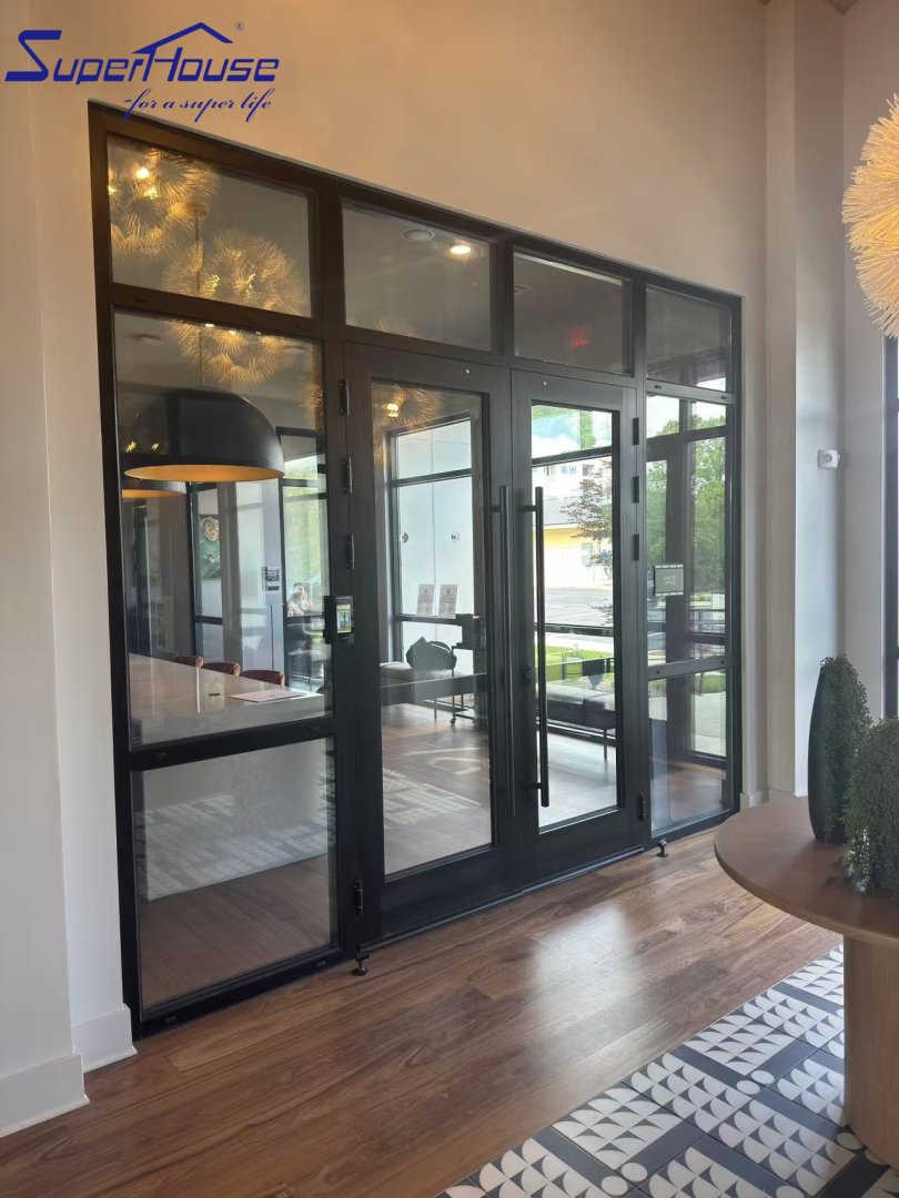 Aluminium Double Glazed Glass With Low-e Casement Window Door Usa French Front Entrance Door With Beauty Grills