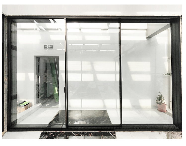 New Design Matte Black Frame Slim Aluminium Sliding Door System Soft Closing Narrow Frame Tempered Glass Sliding Door
