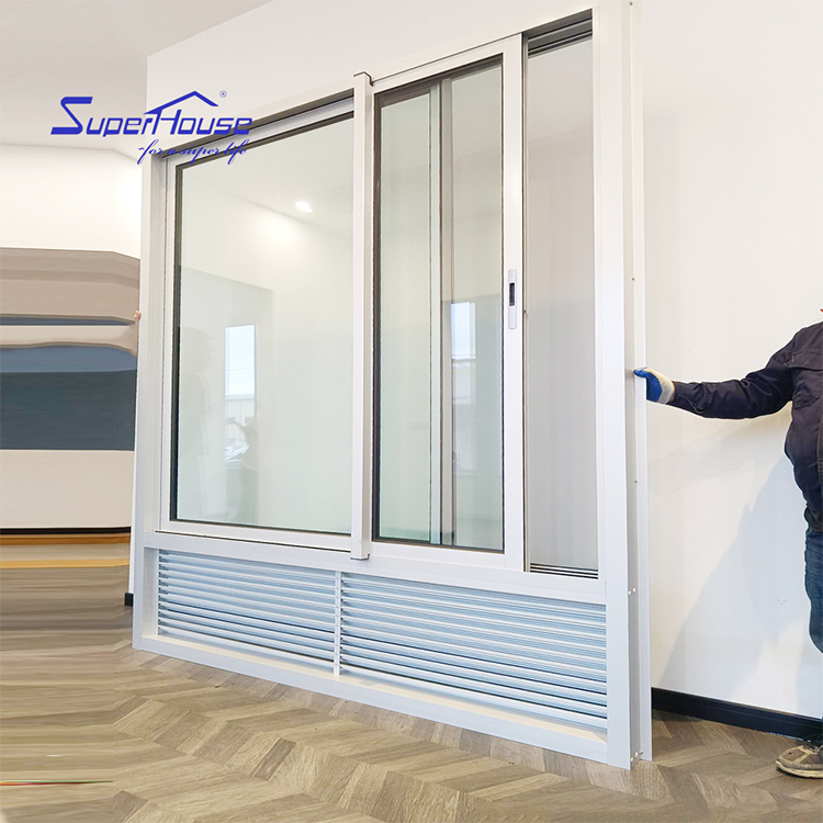 USA Hotel system room window aluminium storefront commercial egress window with nail fin PTAC louver & sound proof glass