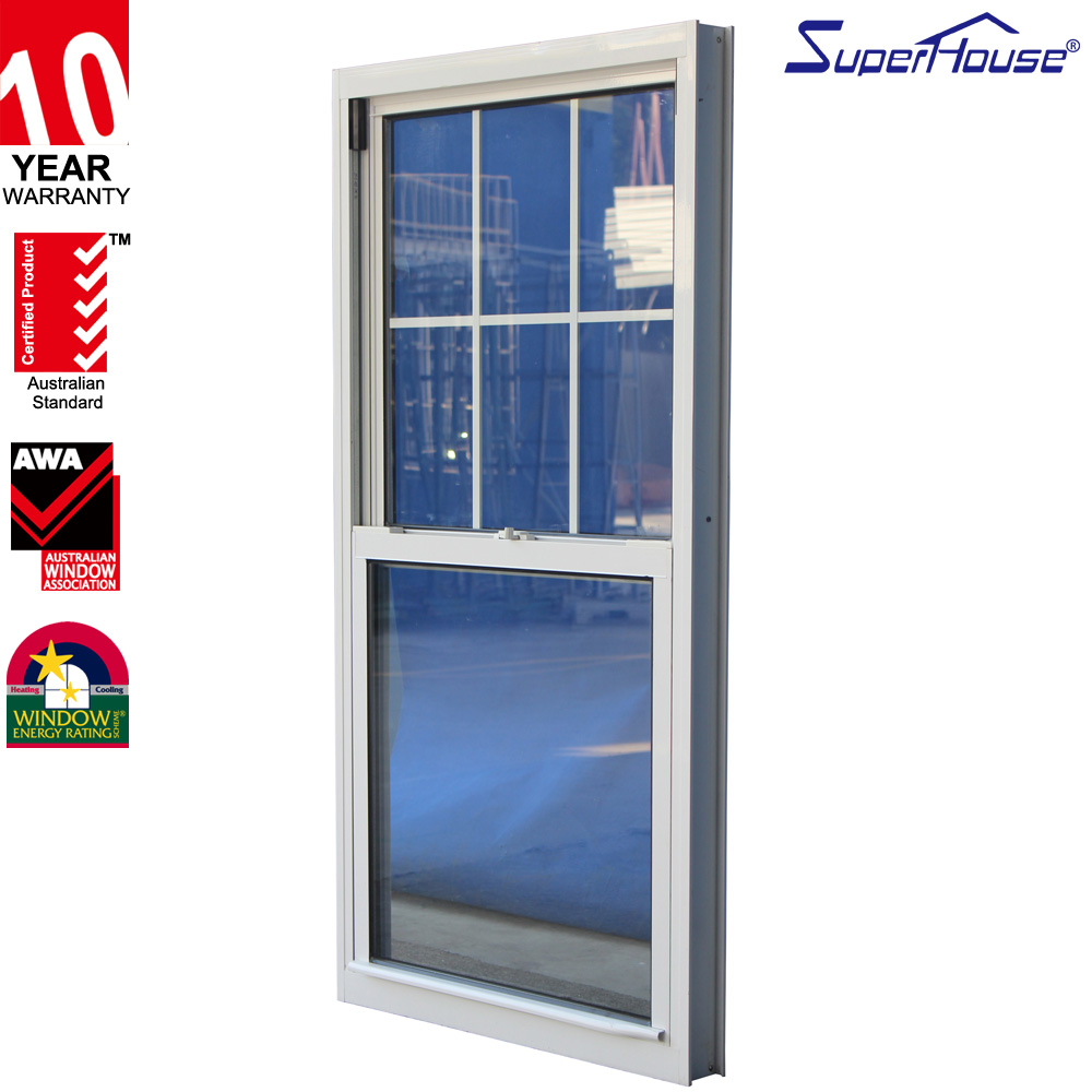 Superhouse Hurricane Impact Resistant Double Glazed Tempered Glass for Hotel & Villa Aluminum Single Hung Window