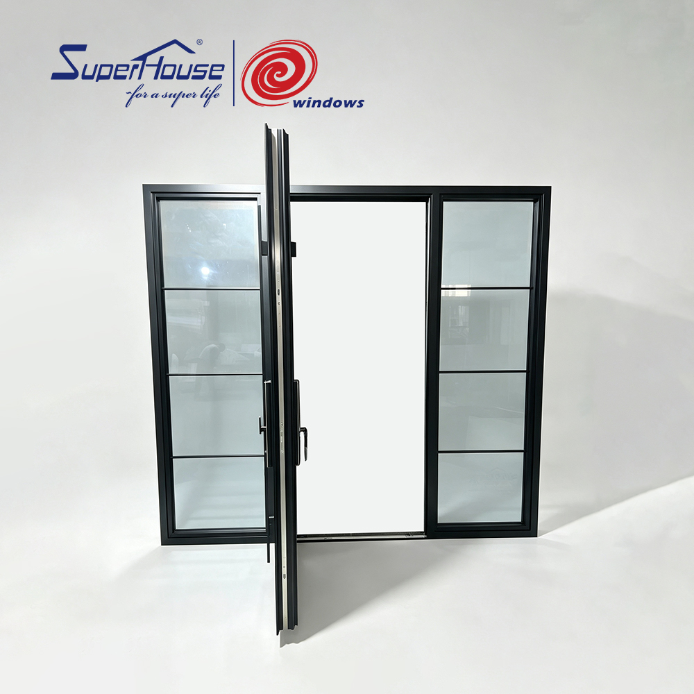 Security Modern Fancy Aluminum Graphic Design Entry Door with Frosted  Impact Glass Sidelites and Smart Lock for Luxury Villa