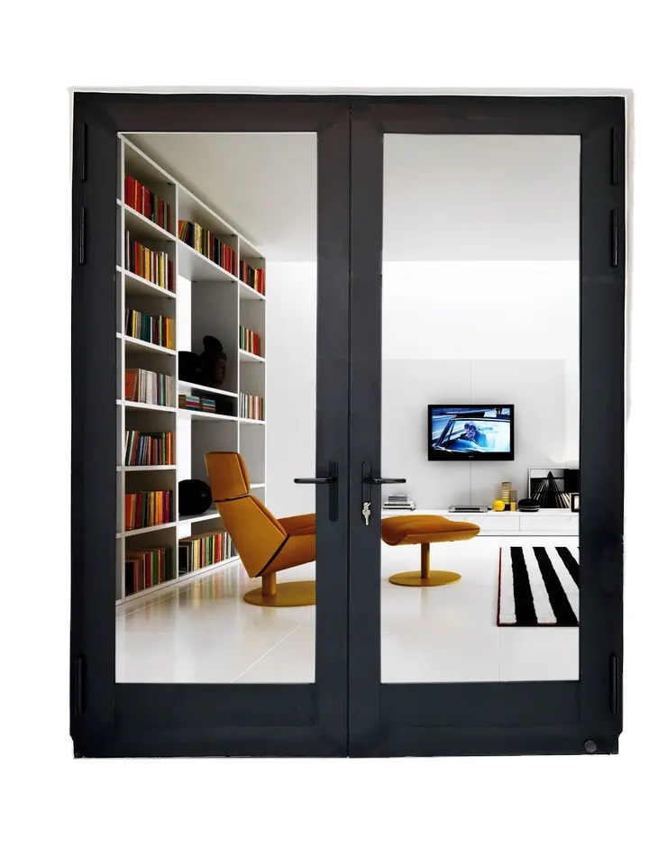 Commercial Aluminum Entry Door Reflective Glass German Hardware Privacy Protection Windproof Waterproof  Apartment School Mall