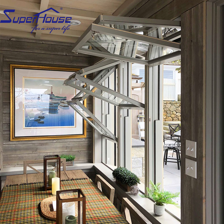 Vertical Folding windows up and Down Bi Fold Window Fold up Aluminum Glass Windows