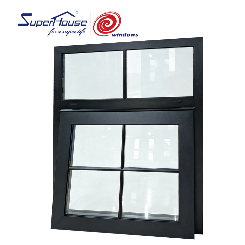 Superhouse Cafe Shop UV Resistant French windows Aluminum Morden BLack Casement windows with Screens New Design Factory Direct