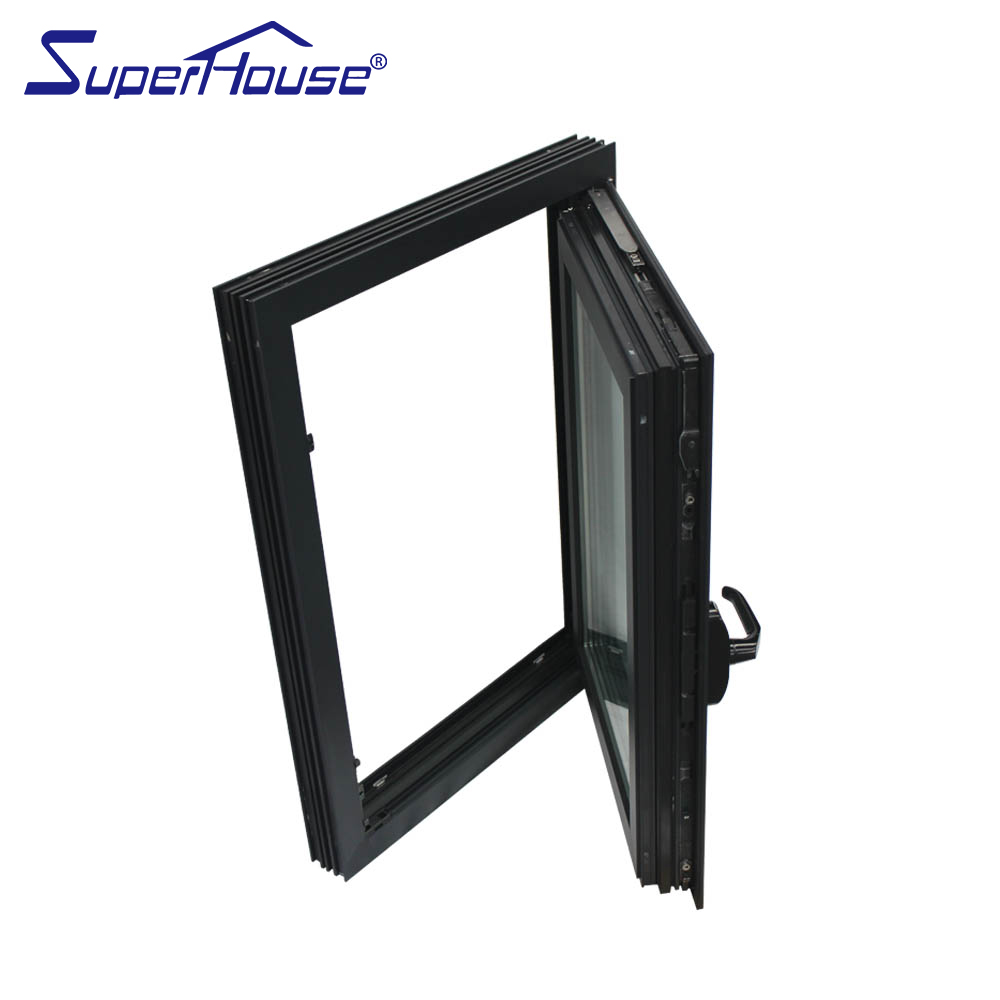 Superhouse Black Hurricane Impact Resistance with Triple Tempered Glass for Home Aluminum Tilt and Turn Window