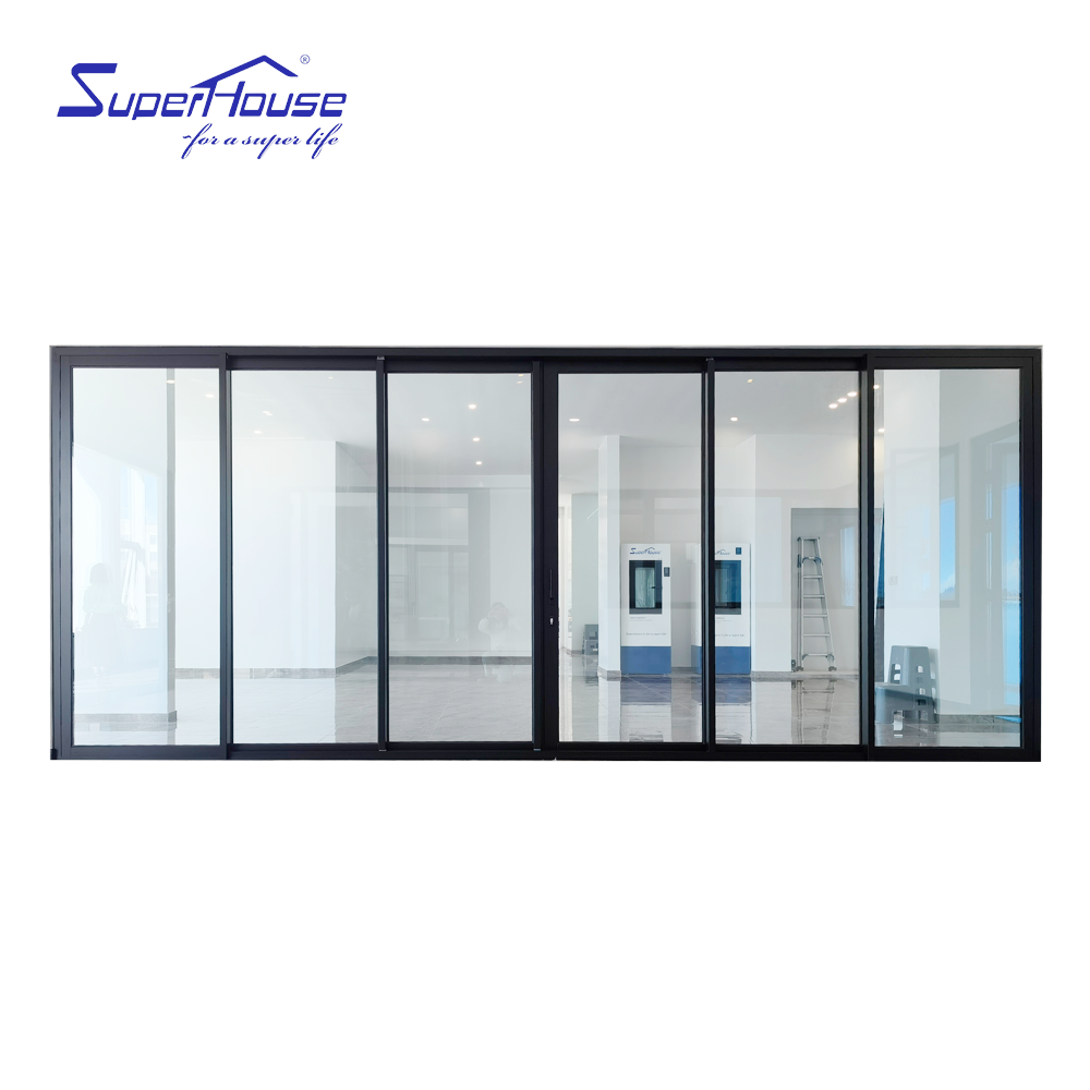 Mainly Export to American Australian Six Panel Black Powder Coated Sliding Door Aluminum Patio Glass Stacker Door