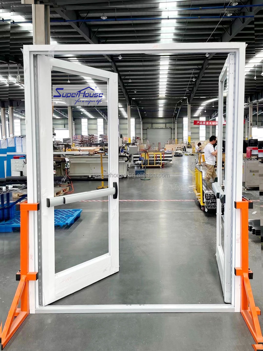 Commercial Building Can Be Adapted Automatic Alarm Device Aluminum Fire clear Glass Panic bar Escape Door