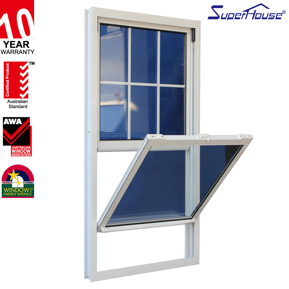 Superhouse Hurricane Impact Resistant Double Glazed Tempered Glass for Hotel & Villa Aluminum Single Hung Window