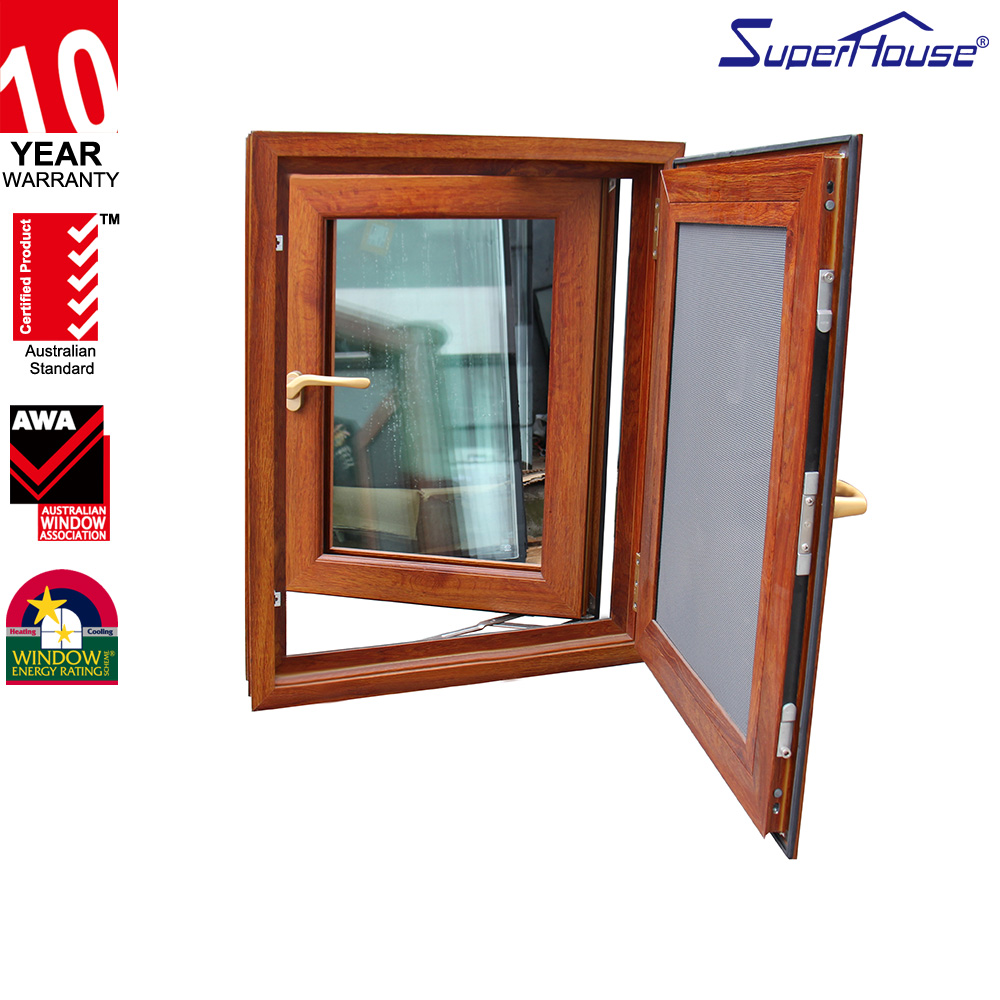 NFRC Title 24 Certified Thermal Break Aluminum Sliding Window Wood Grain Design Double Glazing German Hardware for Villa