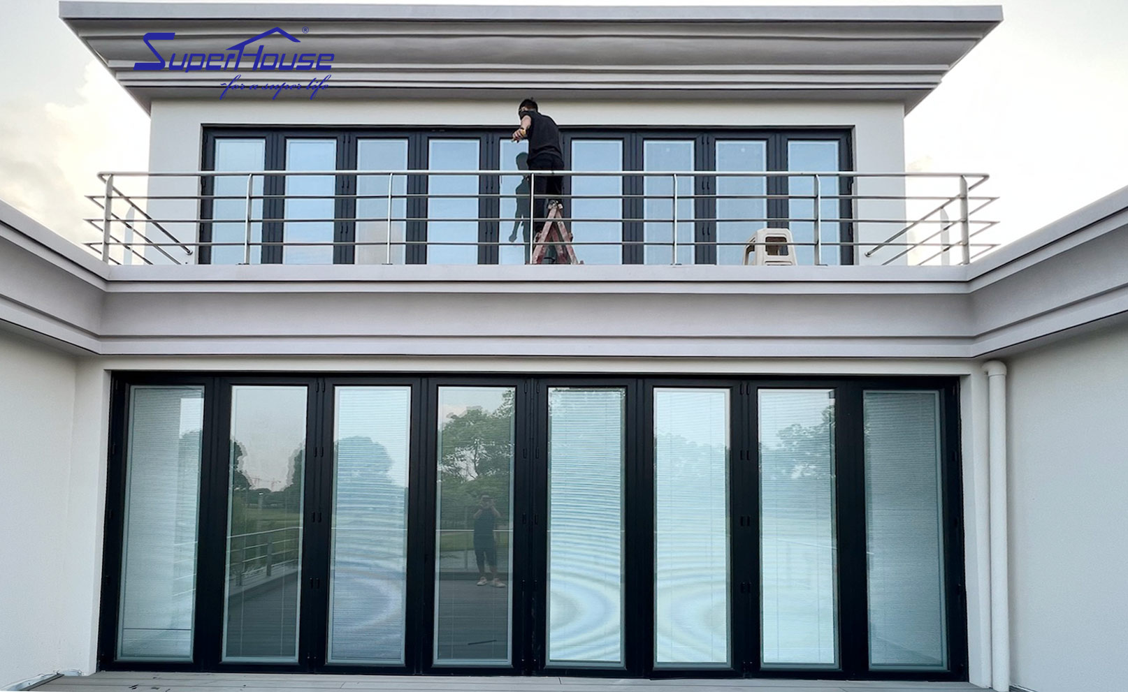 Accordion Doors Exterior Aluminum Glass Built-in Shutter Customized Bifold Doors Patio Bi Folding Door Waterproof Graphic Design