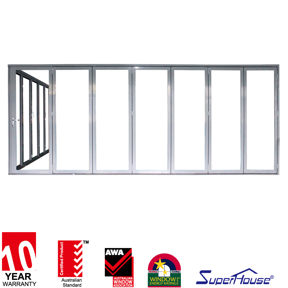 Superhouse Waterproof Finished Aluminum Alloy Foldable Bifold Door Double Tempered Glass Postmodern Entry Outdoor Villa Office
