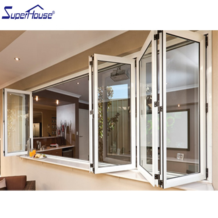 NOA Hurricane Impact windows Aluminium Tempered Glass Bi Folding Window for Prefab House With Wide Field of View