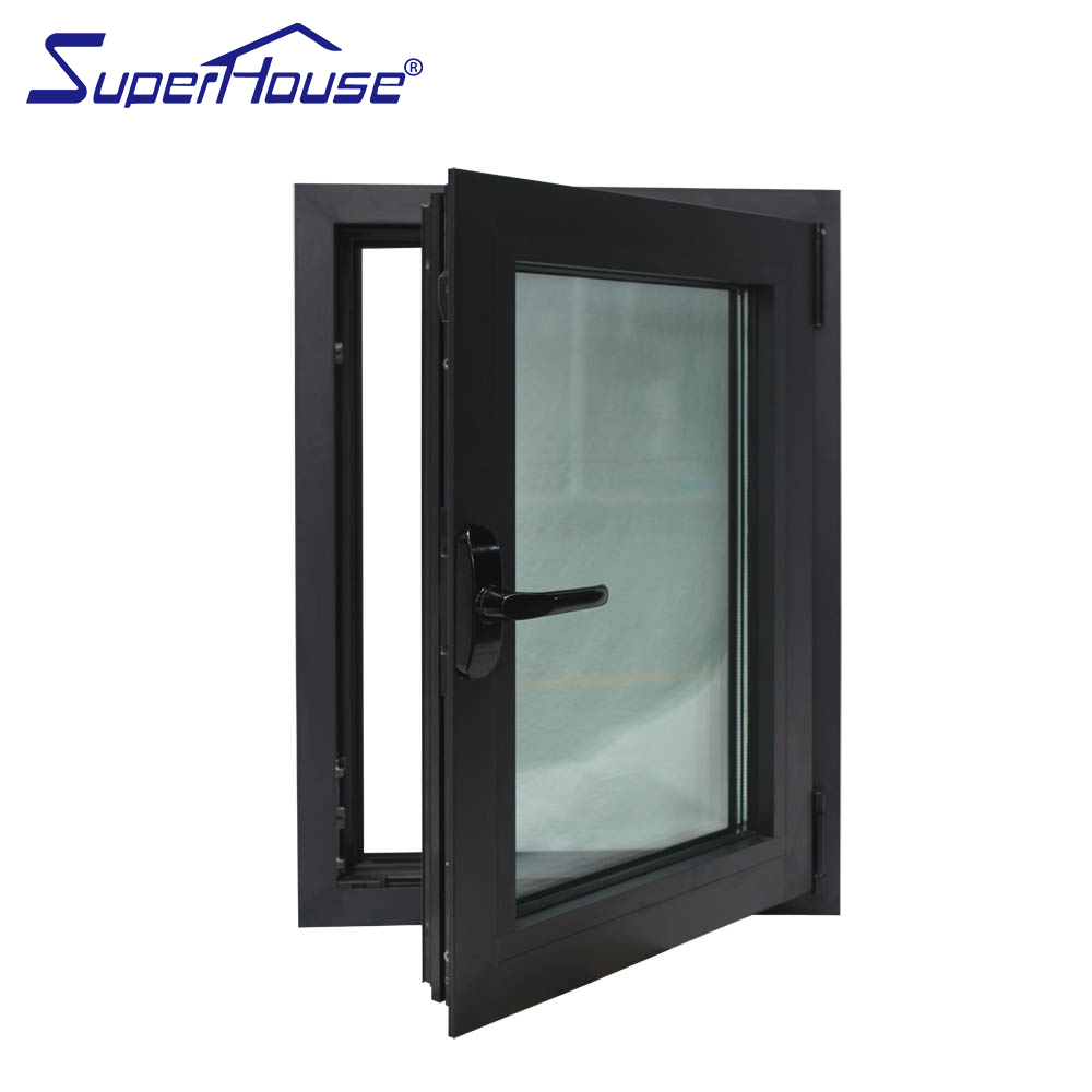 Superhouse Black Hurricane Impact Resistance with Triple Tempered Glass for Home Aluminum Tilt and Turn Window