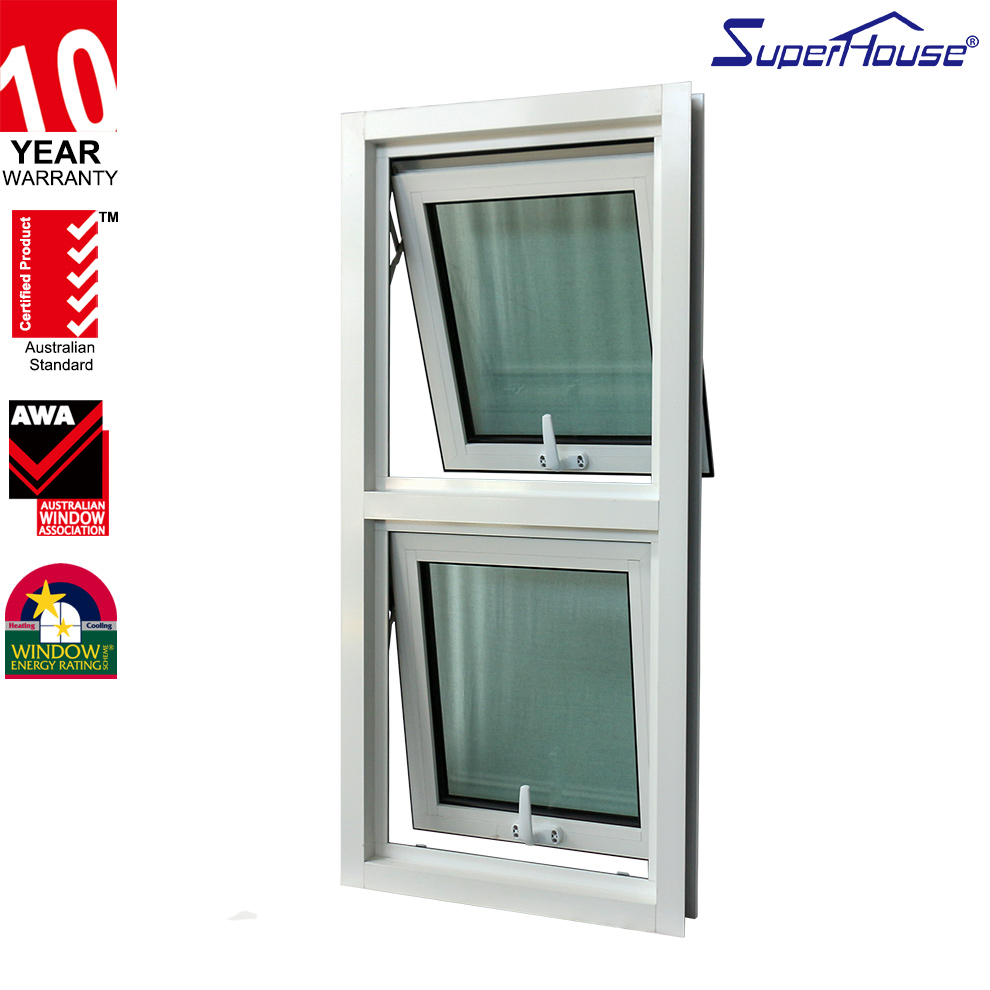 Superhouse Soundproof Waterproof Tempered Glass Window White Frame with Mosquito Net Glass Aluminum Awning Window