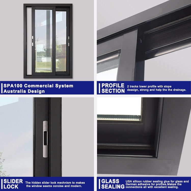 Australia AS2047 Aluminum Sliding Window Custom Powder Coat Color High Reflective Privacy Glass for Residential Project
