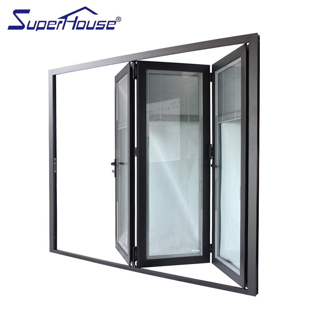 Blinds Inset Modern Classical Black Energy-saving Aluminum Bi Fold Doors Exterior Folding Door Accordion Design