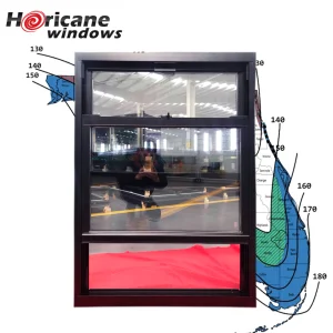 For Florida Modern Design Triple Tempered Glass American Style Hurricane Impact Resistant Black Aluminum Single Hung Window