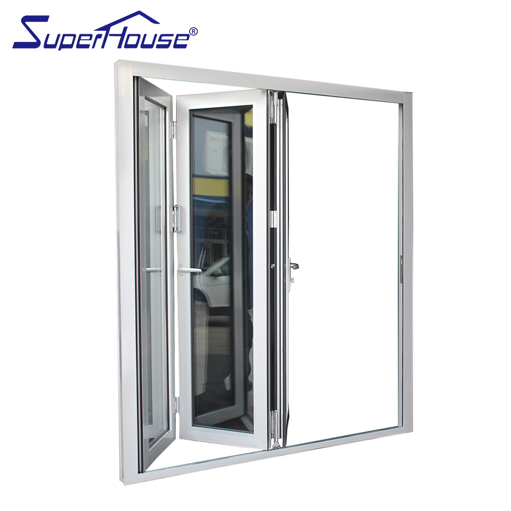 NFRC Superhouse Aluminium Accordion Bifolding Doors Fold Door Aluminum Alloy Tempered Glass Folding Door with Retractable Screen
