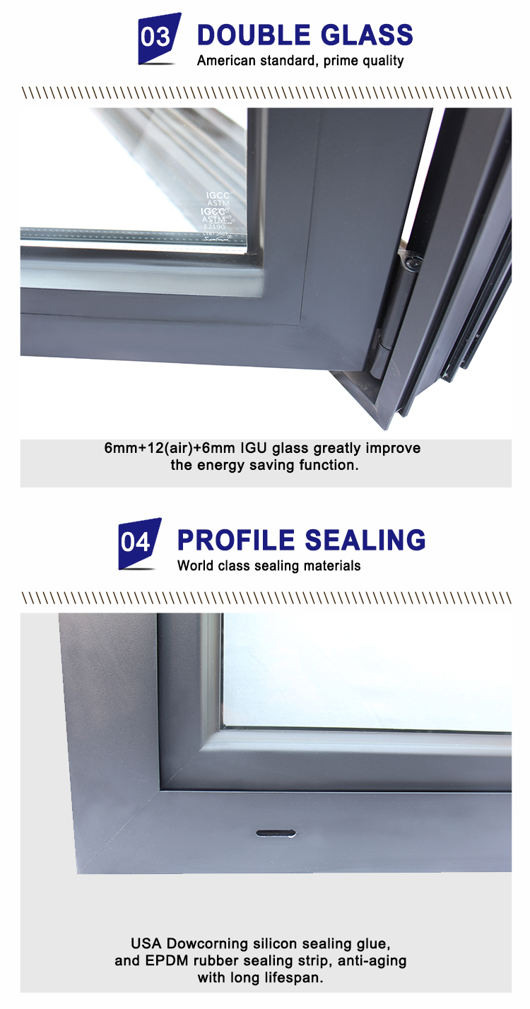 High Quality Aluminum Glass Tilt and Turn Window Energy Conservation