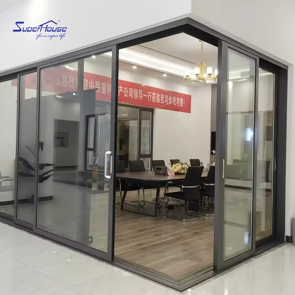 Canada USA  Meeting Room Thermal Insulated Double Glass Door Aluminium Lift Sliding  Door Chamber Door