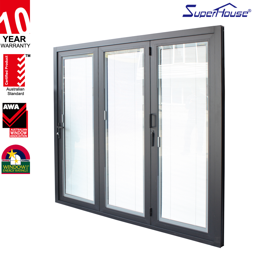 Superhouse Aluminium Accordion Bifolding Doors Fold Door Aluminum Alloy Tempered Glass Folding Door with Retractable Screen