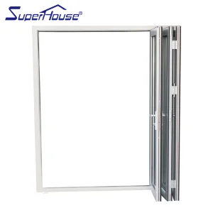 NFRC Superhouse Aluminium Accordion Bifolding Doors Fold Door Aluminum Alloy Tempered Glass Folding Door with Retractable Screen