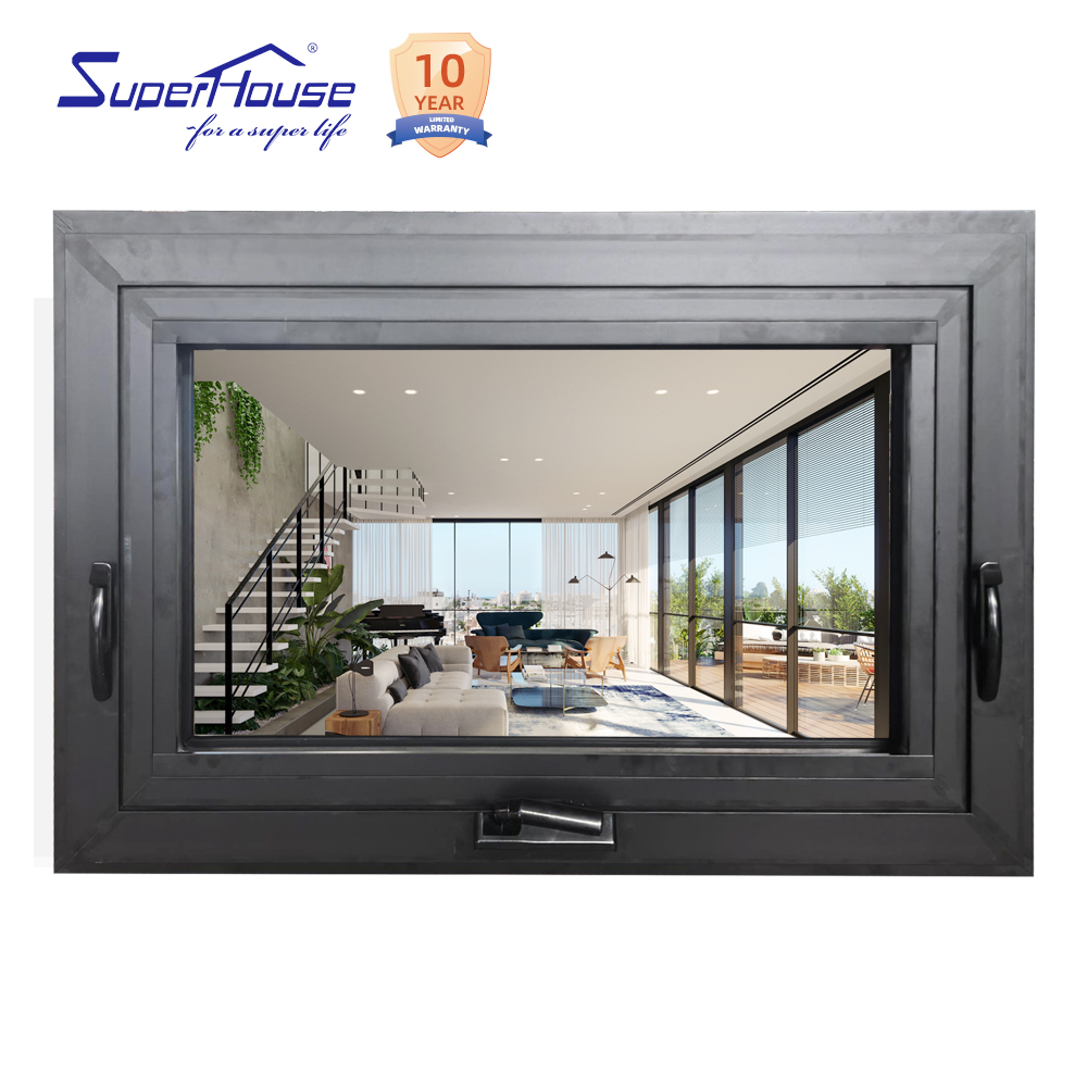 Horizontal Narrow Frame Aluminum Crank Awning Window Double Glazed Tempered Glass NFRC AAMA Certified for USA Villa