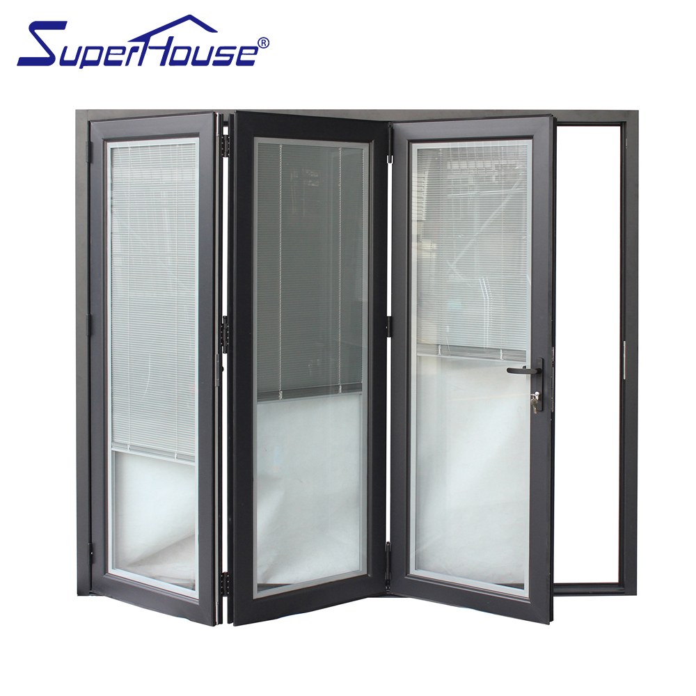 Blinds Inset Modern Classical Black Energy-saving Aluminum Bi Fold Doors Exterior Folding Door Accordion Design
