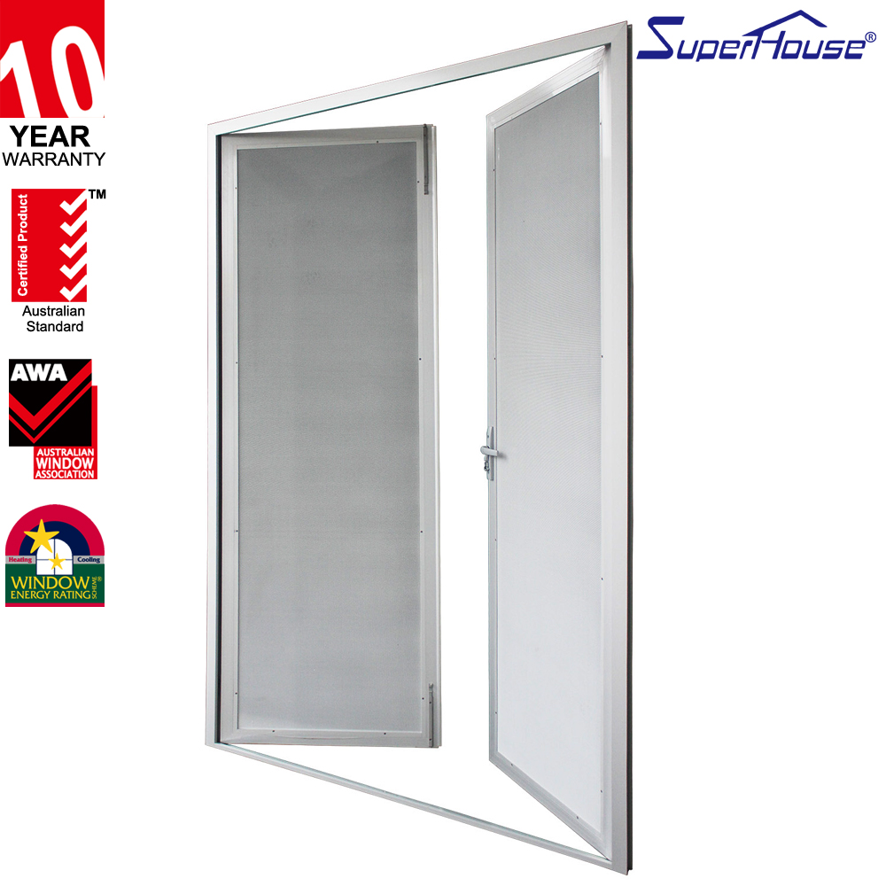 AS2047 Thermal Break Aluminum Hinged Door with Security Screen German Hardware Windproof Insect-Proof Balcony Entry Door