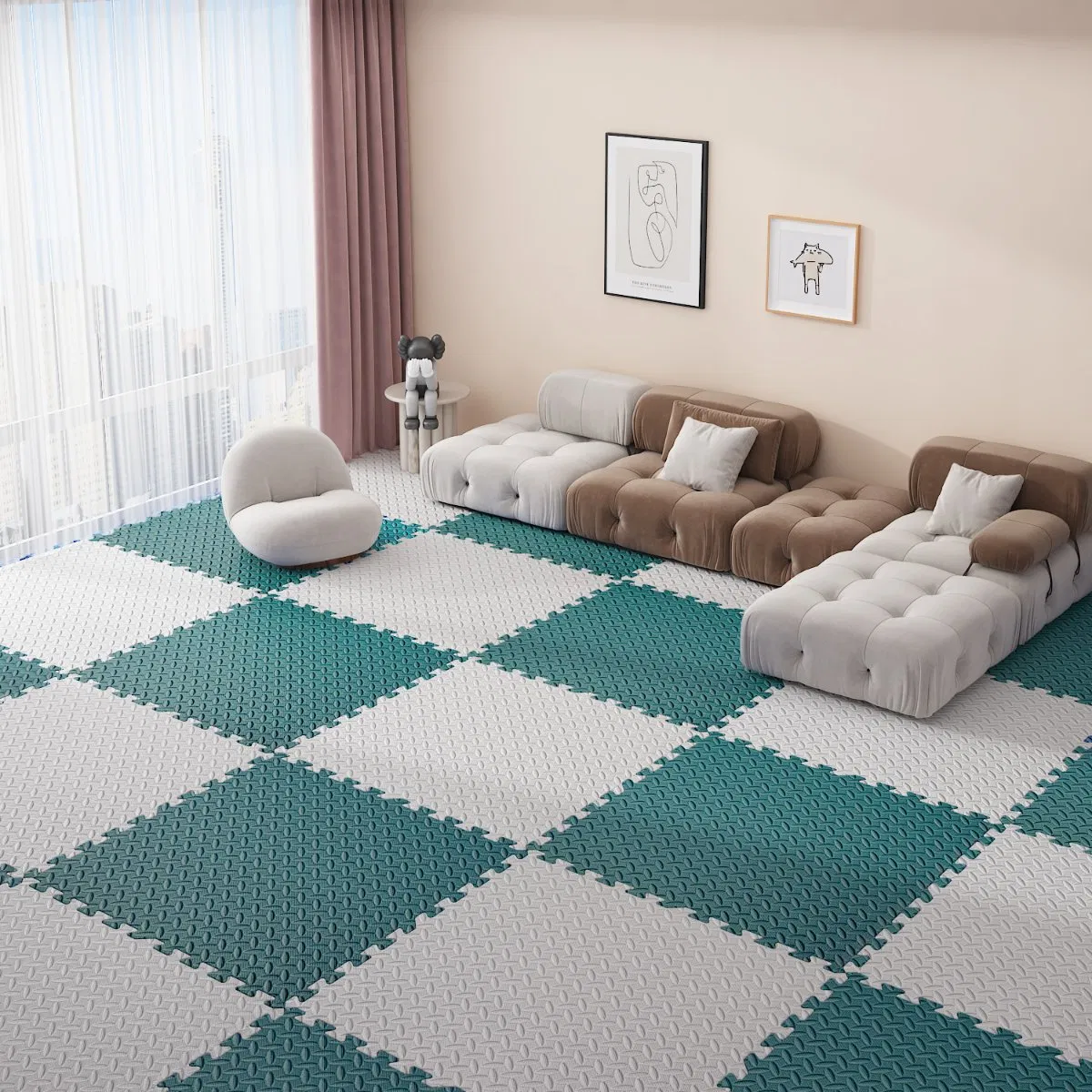 EVA Foam Leaves Pattern Durable Anti Static Tatami Puzzle Interlock Gym Floor Mat