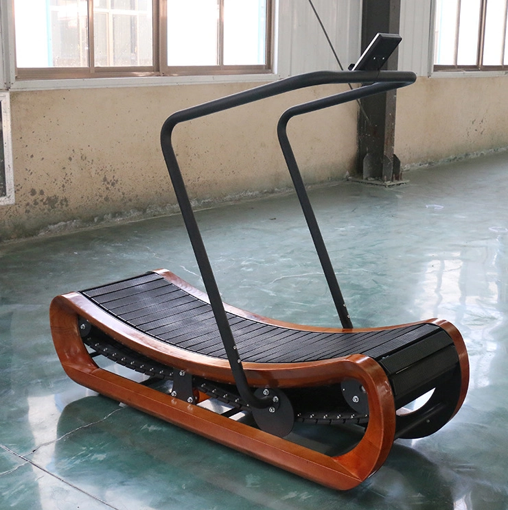 Commercial Gym Equipment Cardio Fitness Machine Wooden Manual Curved Treadmill Running Machine