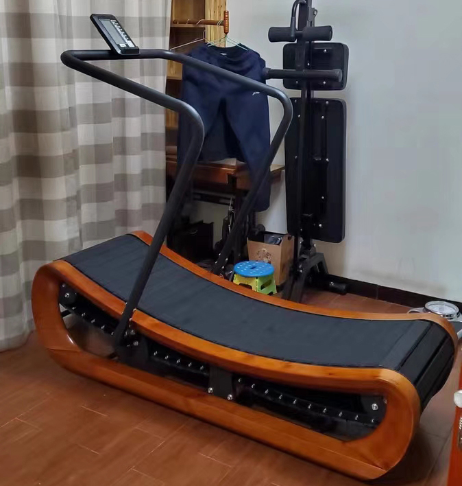 Commercial Gym Equipment Cardio Fitness Machine Wooden Manual Curved Treadmill Running Machine