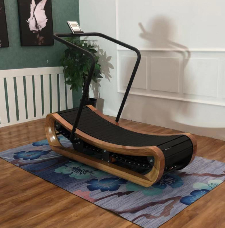 Commercial Gym Equipment Cardio Fitness Machine Wooden Manual Curved Treadmill Running Machine