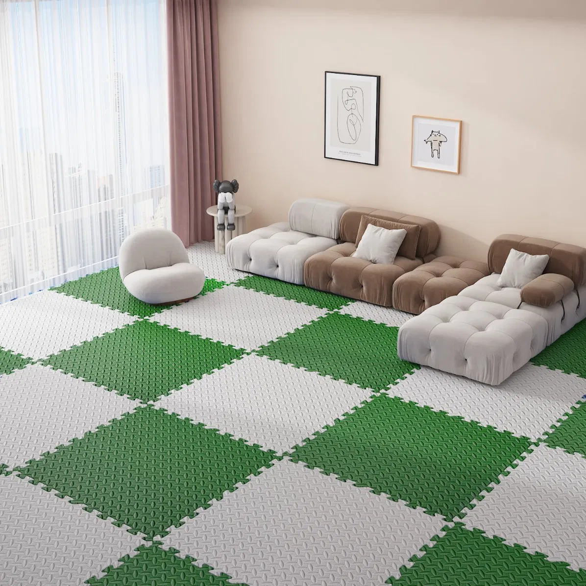 EVA Foam Leaves Pattern Durable Anti Static Tatami Puzzle Interlock Gym Floor Mat