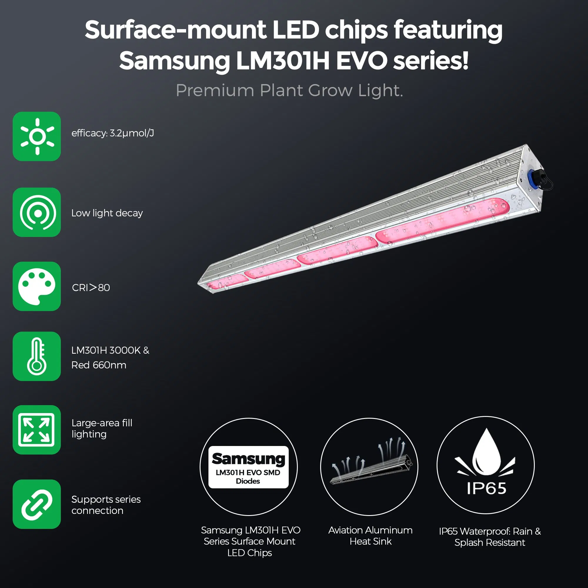 200W COB Cxb3590 5000K+660nm LED Plant Grow Lamp for Greenhouse &amp; Indoor Farming