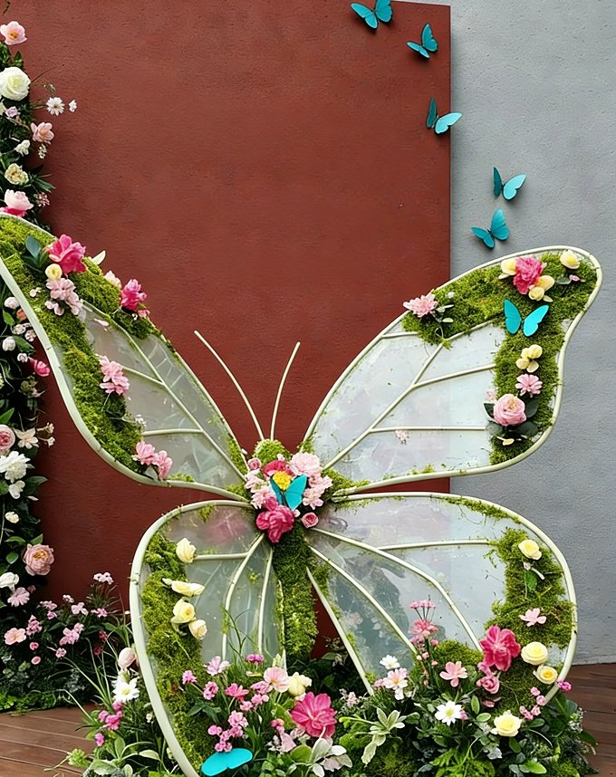 Artificial Greenery Art Installation with Fluttering Butterflies