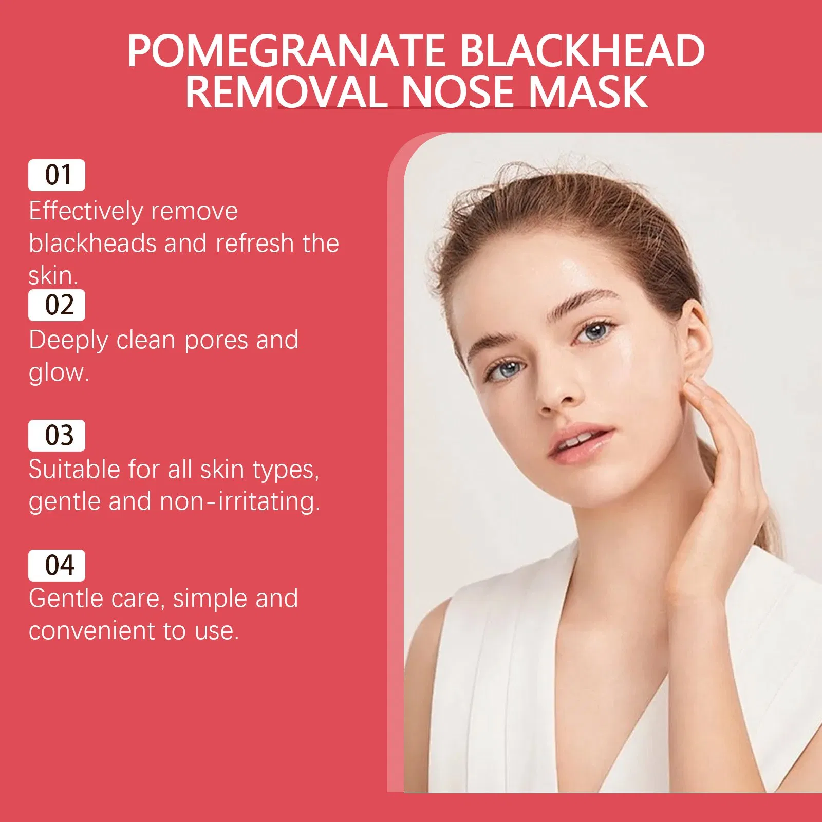 Pomegranate Blackhead Nose Mask - Gently Absorbs Pore Blackheads, Plant Extracts, Cleansing Care Nose Mask