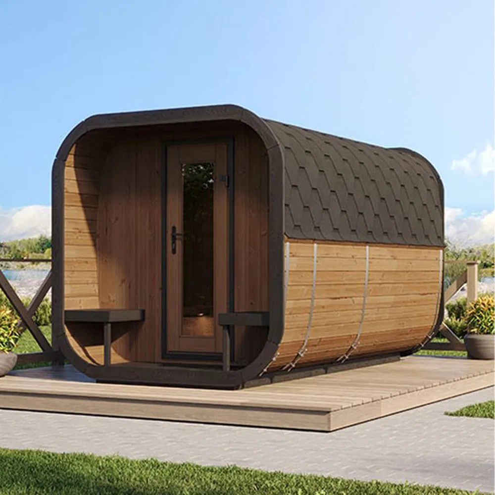 Compact Space-Saving Cube Outdoor Sauna Room Ideal for Urban Rooftop Patio Settings