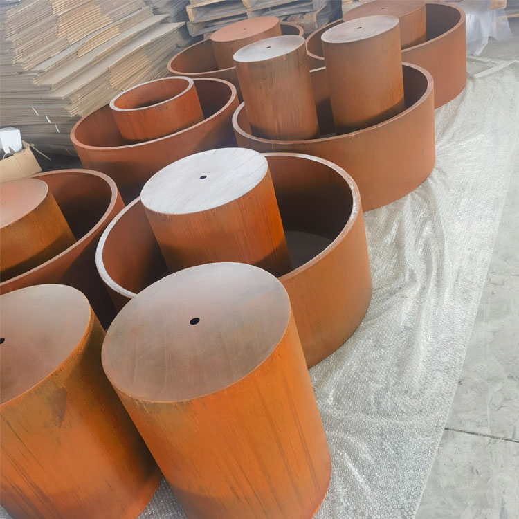 Modern Style Outdoor Large Cylindrical Corten Steel Plant Pot with Drainage Hole