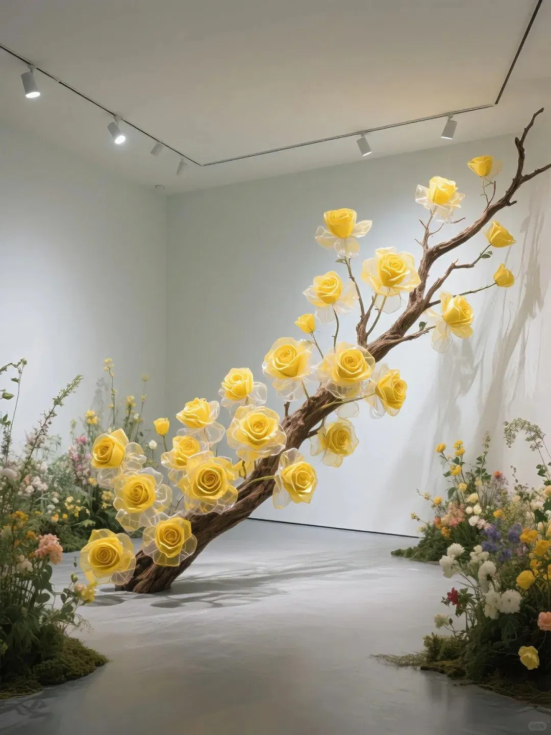 with Sunlight Through Branches Art Installation Artificial Greenery