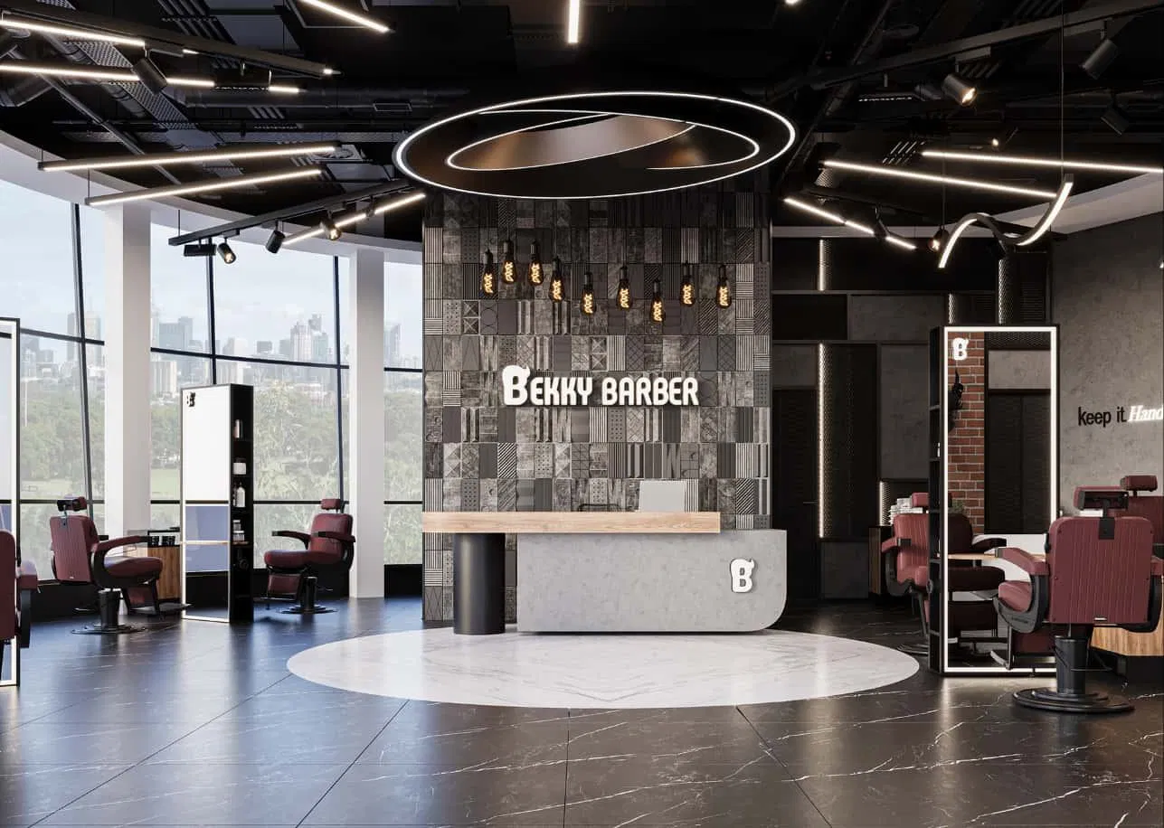 Modern Commercial Design Barber Shop Interior Decoration Solution