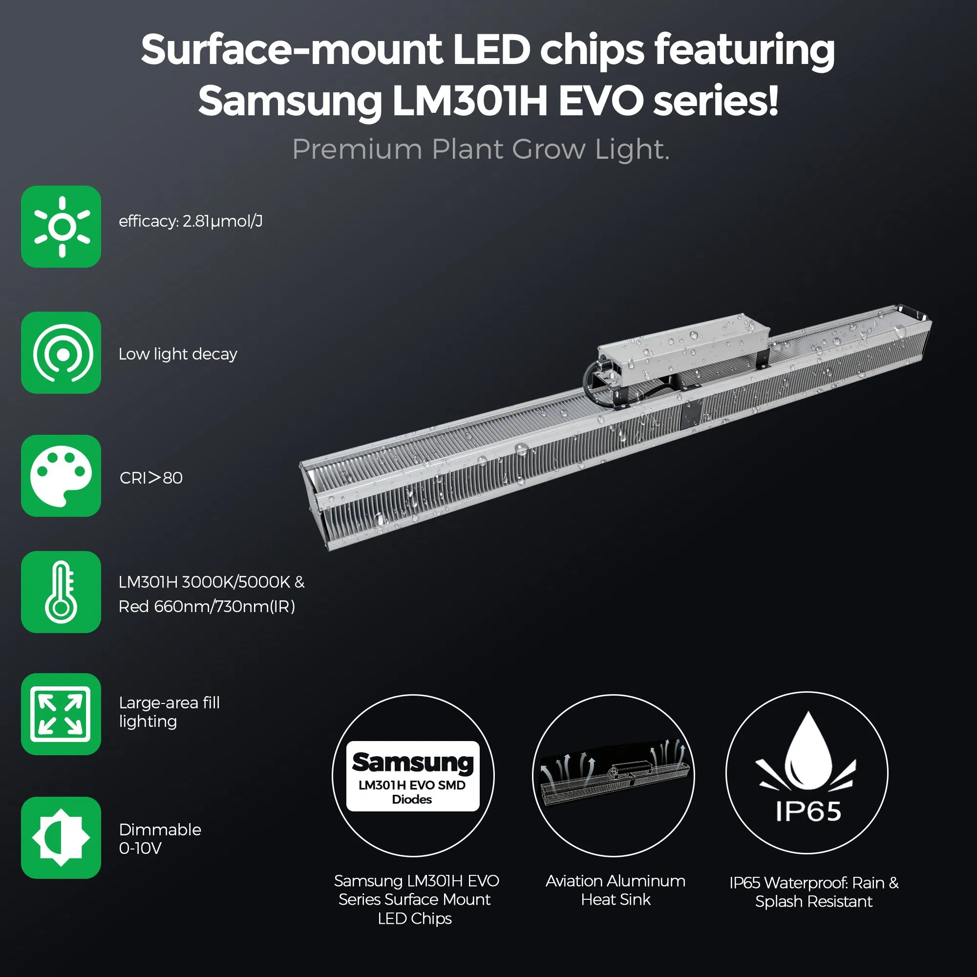 High Efficiency Hydroponic LED Linear Grow Lights Top Bar Lamp for Indoor Farming